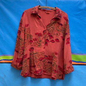 Tianello Tencel/Rayon Suzy Blouse, Romantic Red Art Nouveau Poppy Print, XL
